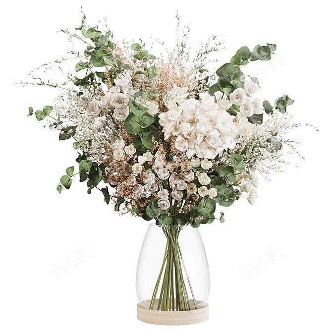 Hydrangea & Eucalyptus Bouquet Set 3D model image 5