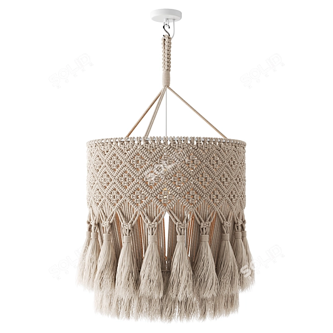 Boho Macrame Pendant Light 3D model image 2