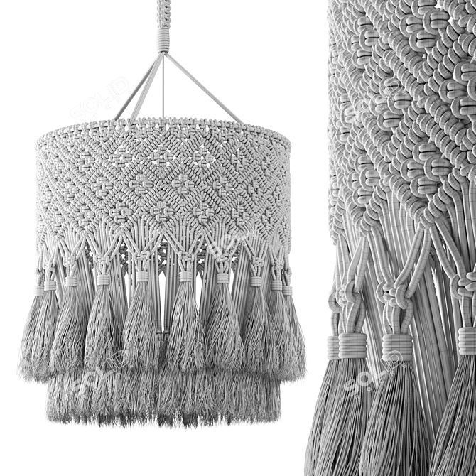 Boho Macrame Pendant Light 3D model image 3