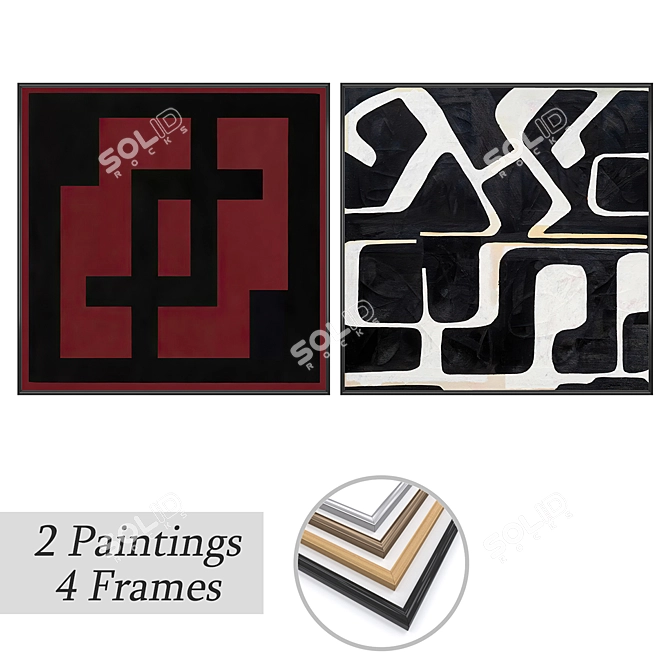 Modern Art Set with Frames 3D model image 1