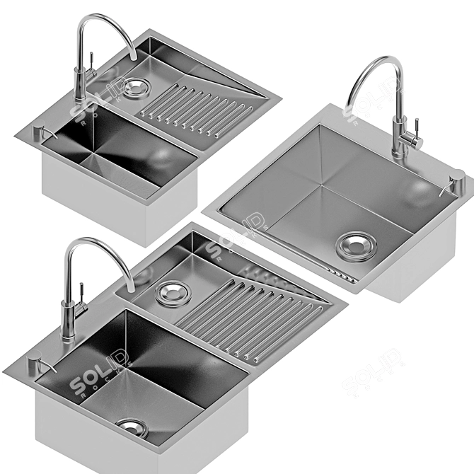 Stainless Steel Double Bowl Laundry Sink 3D model image 4