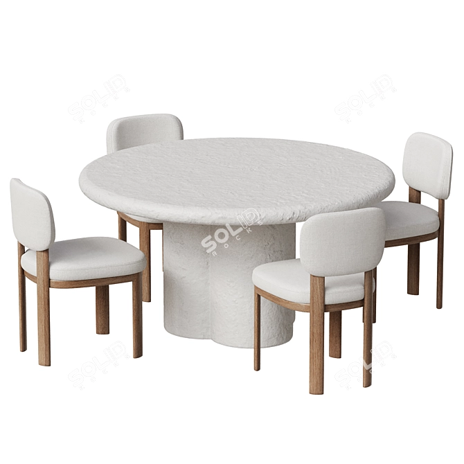 Modern Concrete Dining Table Set 3D model image 1