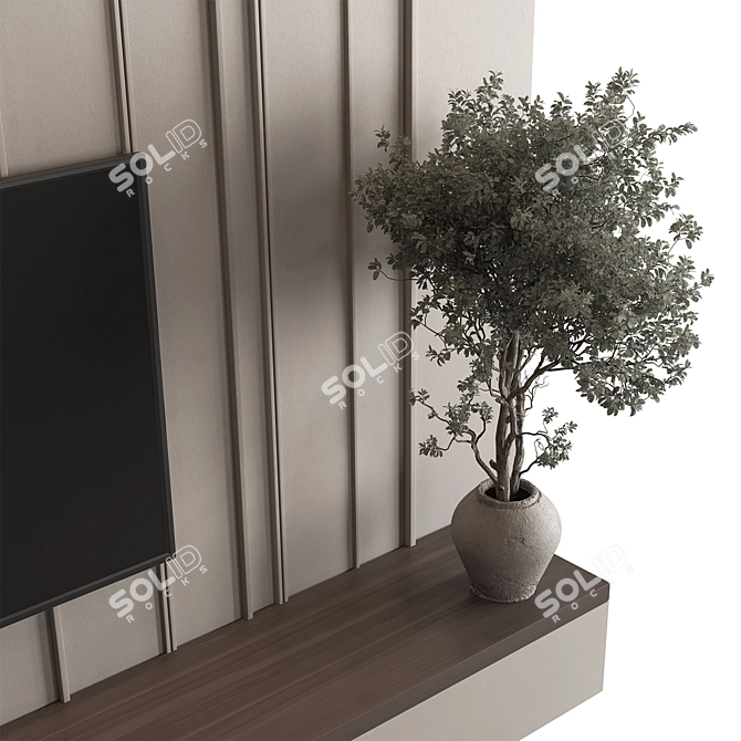 Plaster & Wood TV Wall Set 3D model image 2