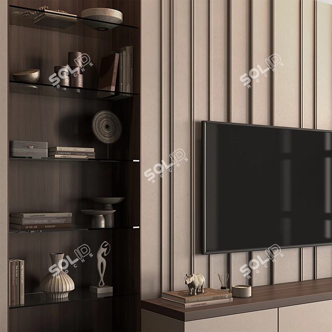 Plaster & Wood TV Wall Set 3D model image 3