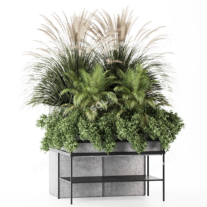 Concreted Box Set with Outdoor Plants 3D model image 1