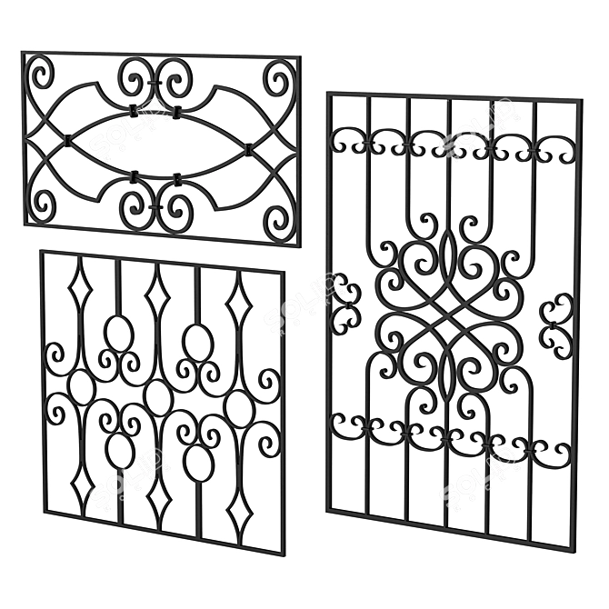 Ornate Wrought Iron Fence Kit 3D model image 1