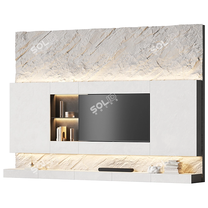 Sleek Stone Surface TV Wall 3D model image 1