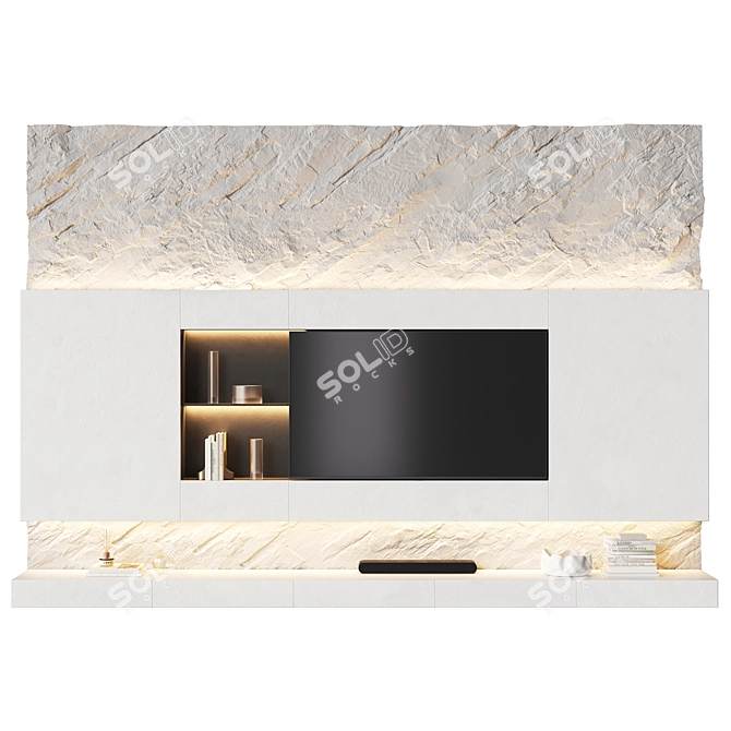 Sleek Stone Surface TV Wall 3D model image 2