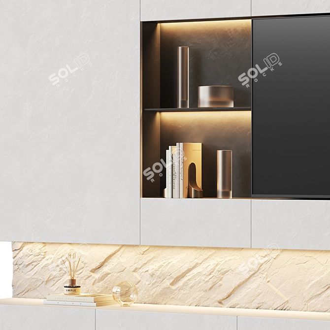 Sleek Stone Surface TV Wall 3D model image 3