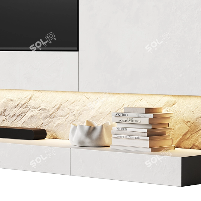 Sleek Stone Surface TV Wall 3D model image 4