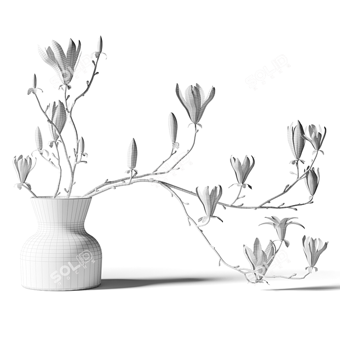 Elegant Magnolia Branch in Glass Vase 3D model image 2