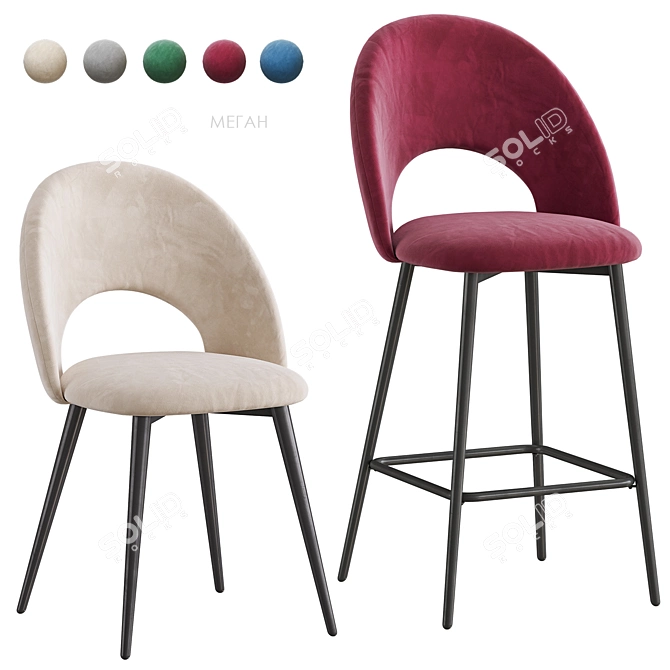 Megan Velvet Chair & Barstool 3D model image 1