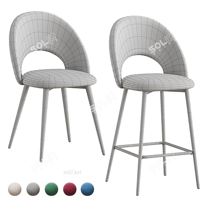 Megan Velvet Chair & Barstool 3D model image 6