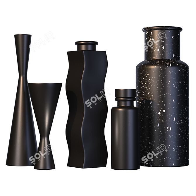  Handcrafted Black Glazed Ceramic Vases 3D model image 1