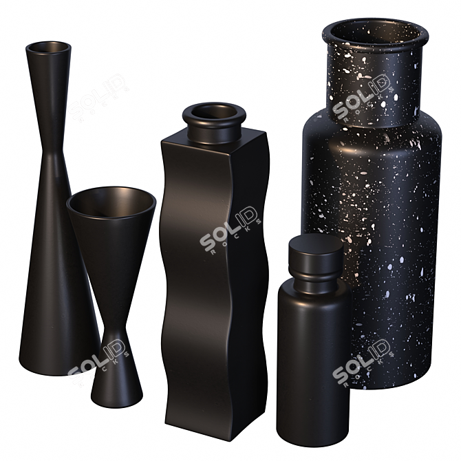  Handcrafted Black Glazed Ceramic Vases 3D model image 2