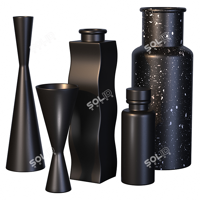  Handcrafted Black Glazed Ceramic Vases 3D model image 3