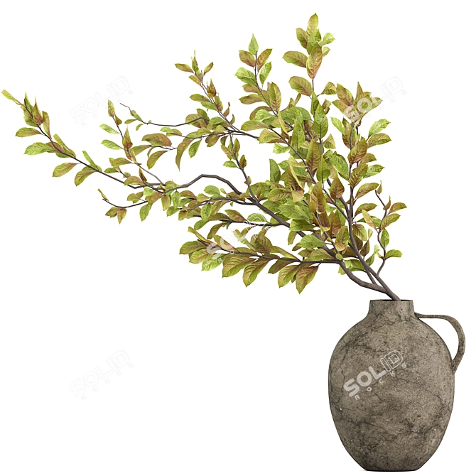 Clay Vase with Branches Art 3D model image 1