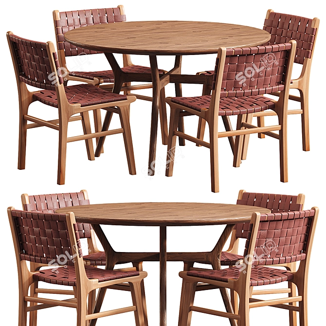 Safavieh Taika Woven Leather & Ash Dining Set 3D model image 1