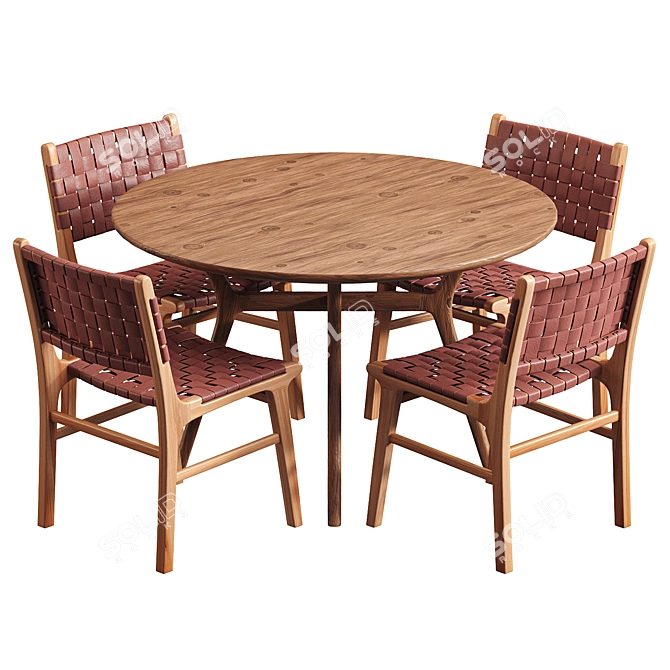 Safavieh Taika Woven Leather & Ash Dining Set 3D model image 4