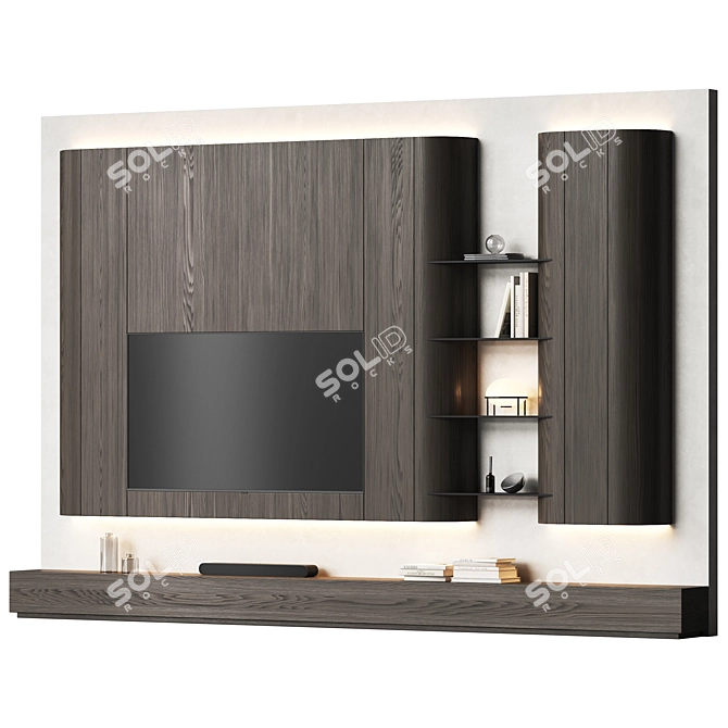 Modern TV Wall Unit with Rounded Corners 3D model image 1