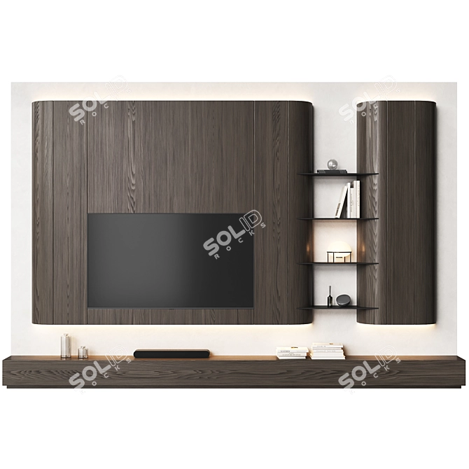 Modern TV Wall Unit with Rounded Corners 3D model image 5