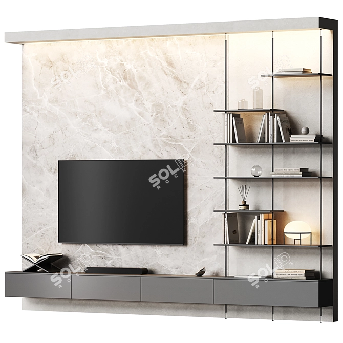 Modern TV Wall Shelf with Samsung Soundbar 3D model image 1