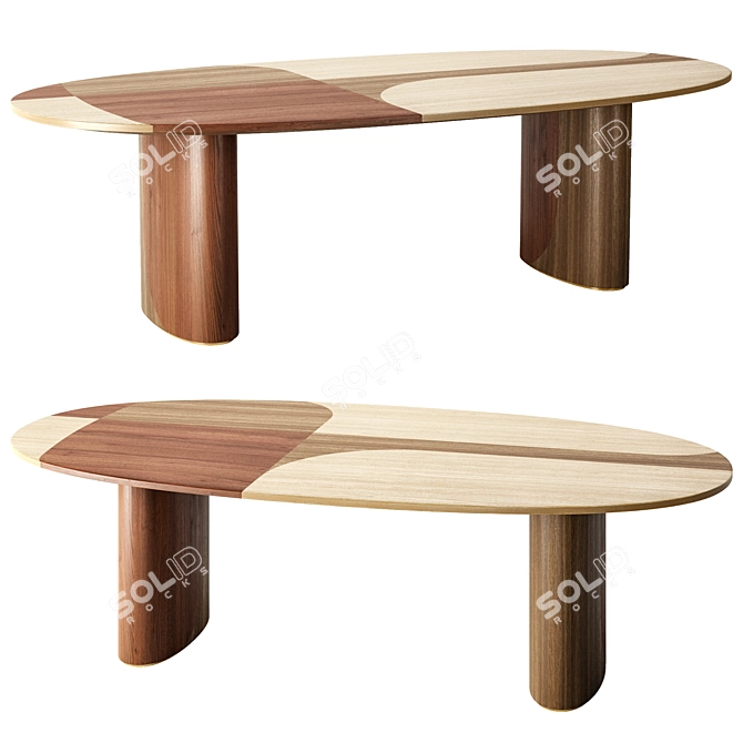 Abstract Contemporary Oval Mahogany Dining 3D model image 1