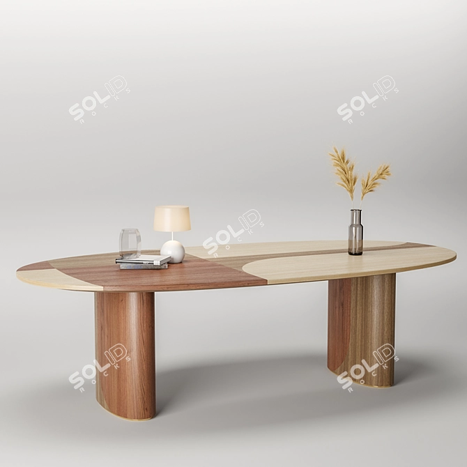 Abstract Contemporary Oval Mahogany Dining 3D model image 3