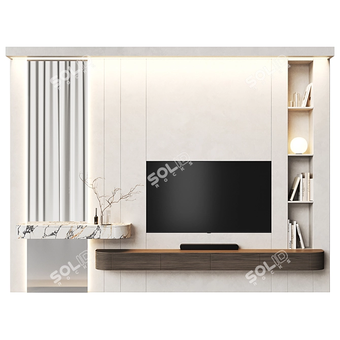 Modern TV Wall with Dressing Table 3D model image 5