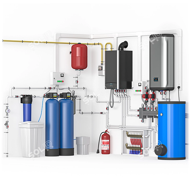 Title: Home Boiler Room Setup Kit 3D model image 1