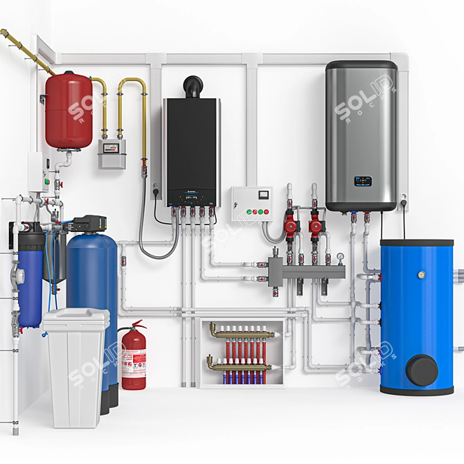 Title: Home Boiler Room Setup Kit 3D model image 2