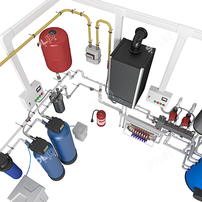 Title: Home Boiler Room Setup Kit 3D model image 3