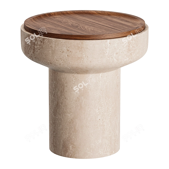 Travertine and Walnut Side Table 3D model image 3