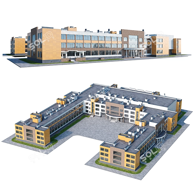 Modern School Building Model 3D model image 1