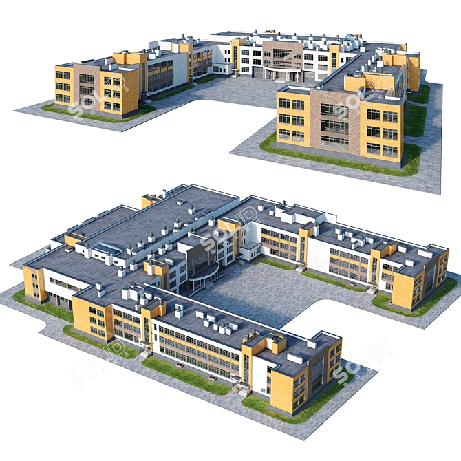 Modern School Building Model 3D model image 4