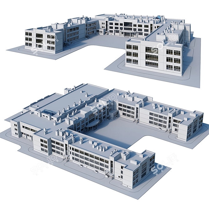 Modern School Building Model 3D model image 7