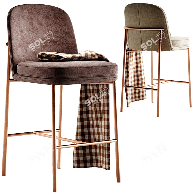 Modern Metal Frame Bar Stools 3D model image 2