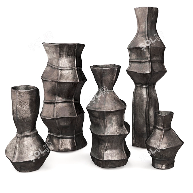 Rustic Crumpled Vases Collection 3D model image 1