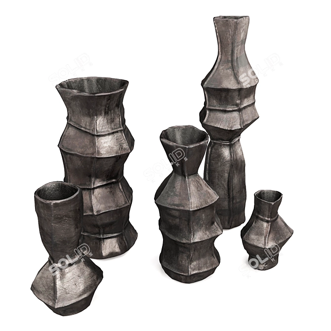 Rustic Crumpled Vases Collection 3D model image 5