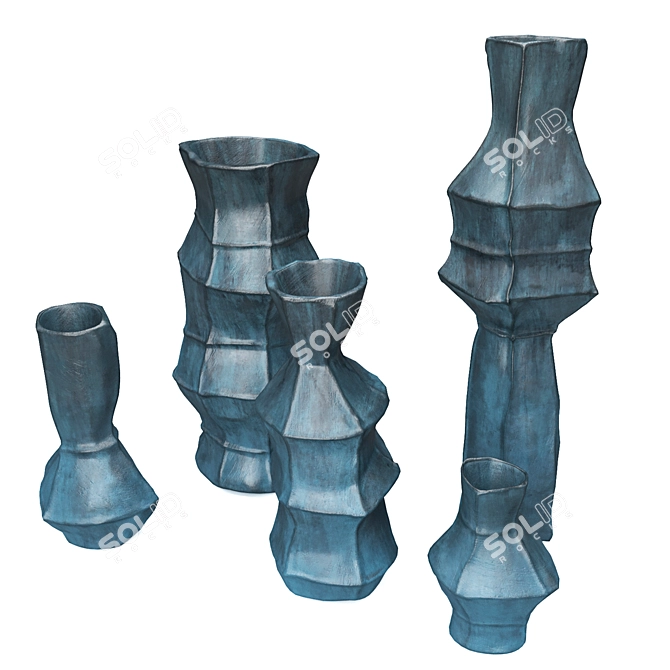 Rustic Crumpled Vases Collection 3D model image 6