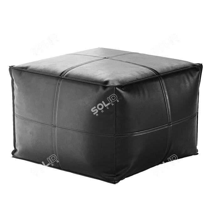 CB2 Square Black Leather Pouf 3D model image 1