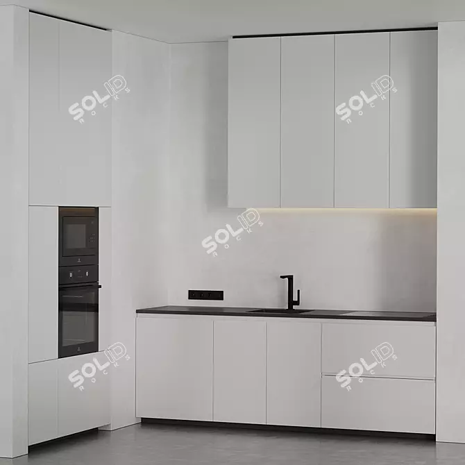 Sleek Modern White Black Kitchen 3D model image 1