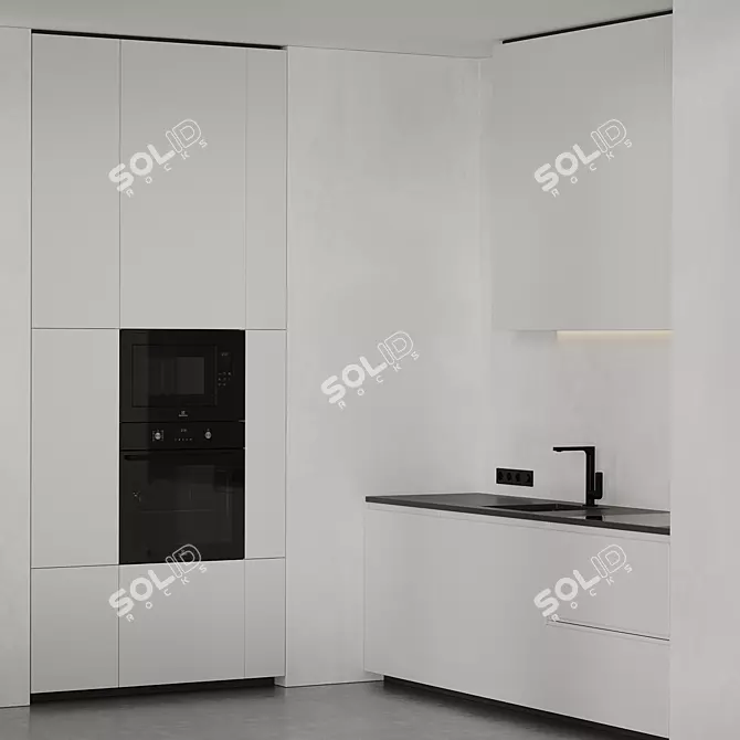 Sleek Modern White Black Kitchen 3D model image 3