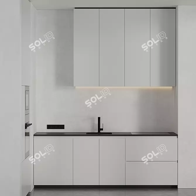 Sleek Modern White Black Kitchen 3D model image 4