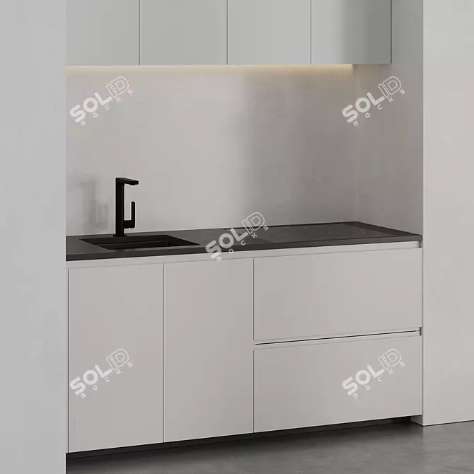 Sleek Modern White Black Kitchen 3D model image 5