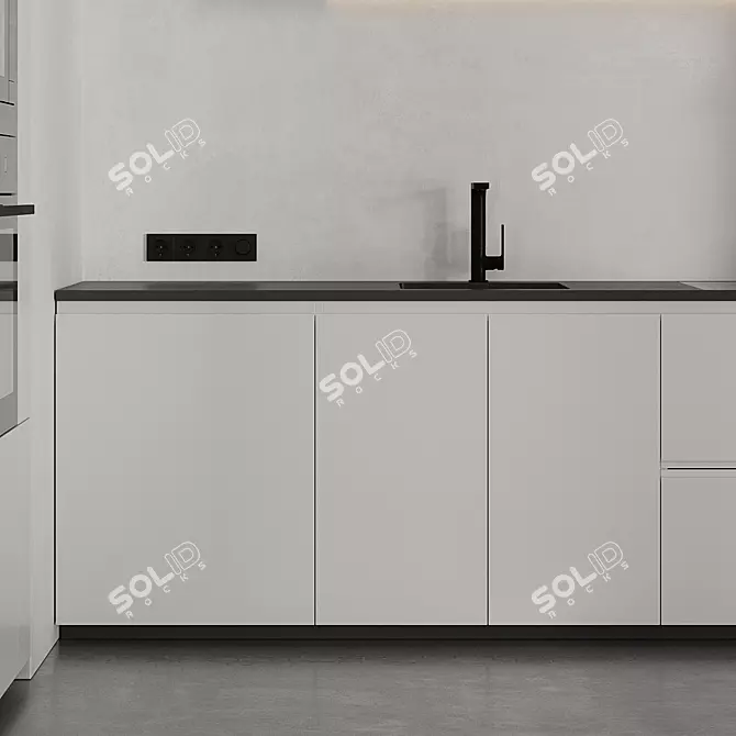 Sleek Modern White Black Kitchen 3D model image 6