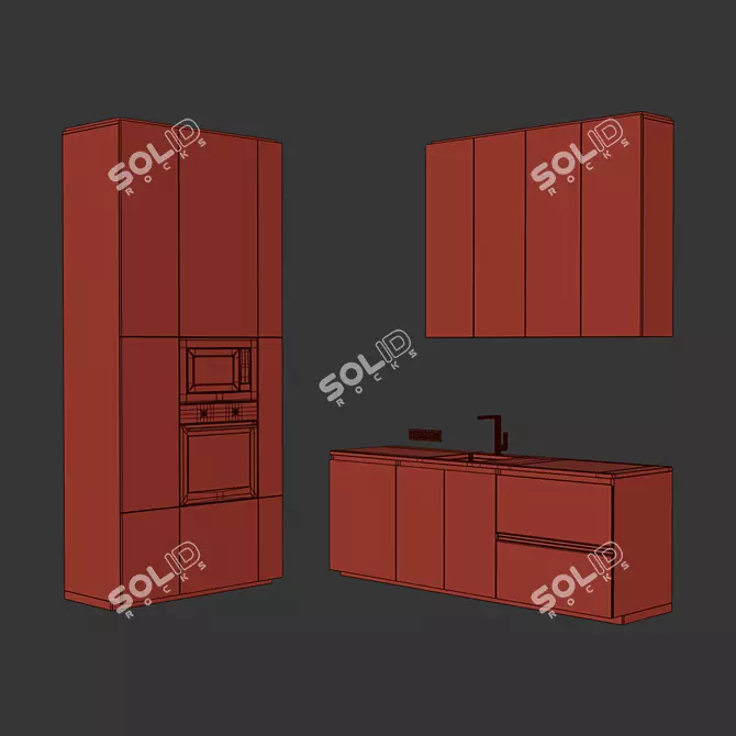 Sleek Modern White Black Kitchen 3D model image 7