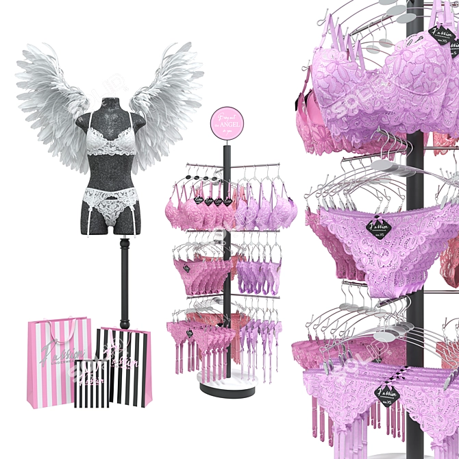 Lingerie Mannequin Set with Angel Wings 3D model image 1