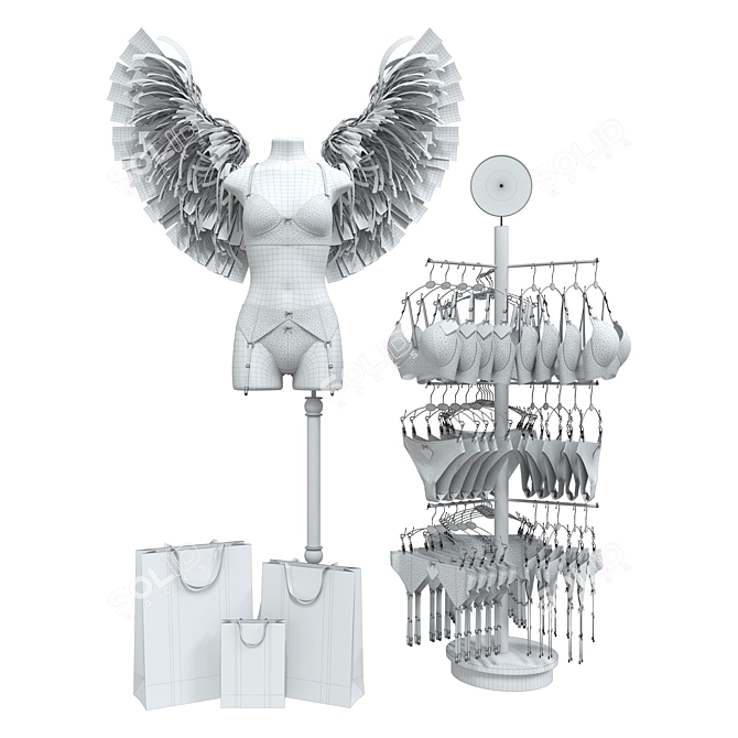 Lingerie Mannequin Set with Angel Wings 3D model image 2