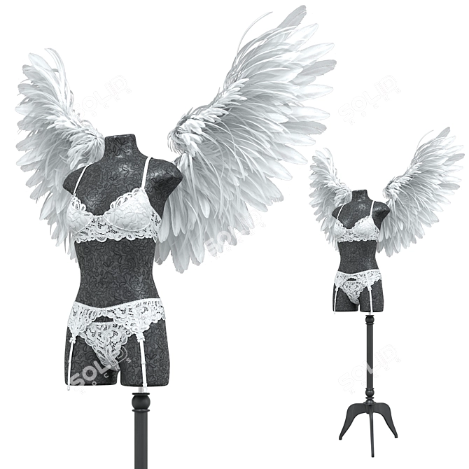 Lingerie Mannequin Set with Angel Wings 3D model image 3